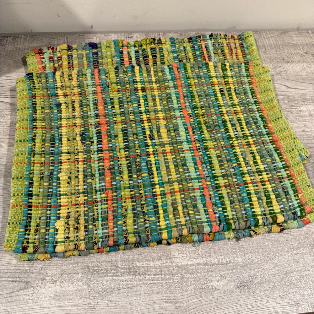 Placemats Rag Rug Style Green Woven Rustic Cottage Core Boho Set of 4